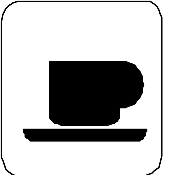 The image shows a black and white icon of an espresso machine with steam coming out from it on top left corner against a plain background.