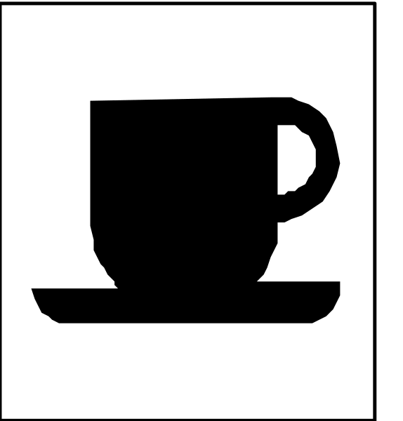 The image shows a black coffee cup icon next to an illustration of a white mug with steam rising from it on top left corner.