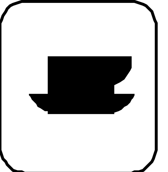 The image shows two iconic symbols: a coffee cup with steam rising from it on top left corner of the picture, indicating hot beverage; and an envelope symbolizing mailing service in bottom right corner.