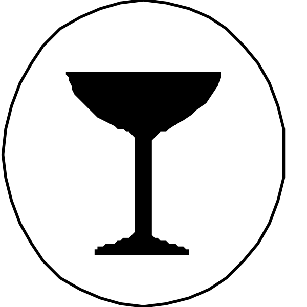 The image shows three black silhouette symbols: a wine glass on top left corner of an ice cube with liquid inside it; in center is a martini olive symbolizing cocktail olives typically used as garnish for drinks like Martinis and Cosmos, which are often served chilled or at room temperature over the course of several hours to keep them cold without melting. The bottom right corner features an icon representing wine glasses filled with red liquid, commonly associated with a glass of wine being full; this symbol is typically used in contexts related to alcoholic beverages and