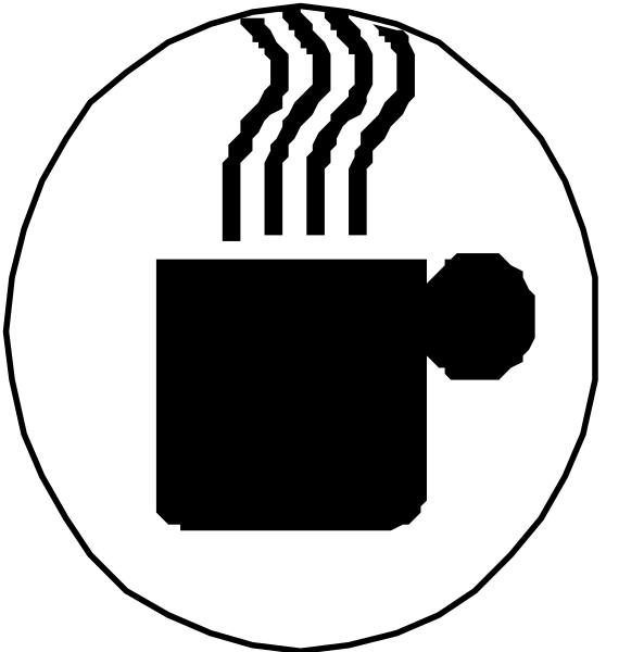 The image shows two black and white iconographic representations of a coffee cup with steam rising from it next to an illustration that includes both icons: one depicts hot beverage in a mug accompanied by steaming, suggesting warmth; another is a simple graphic representation of a coffeecup. There are no texts or additional elements present within the image itself. The style appears minimalistic and iconographic with clear outlines for easy recognition.