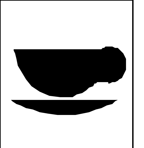 The image shows a black silhouette of an object that resembles a spoon with two handles on either side, placed in front of what appears to be a bowl-like shape at its base.
