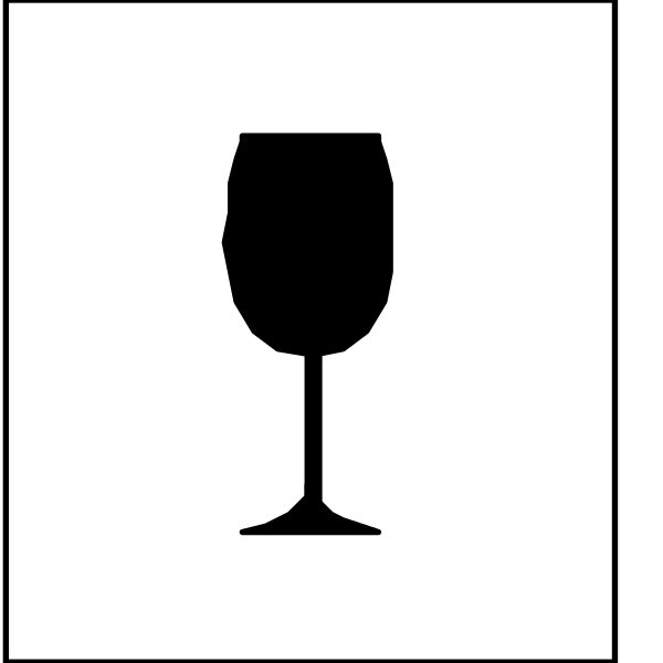 The image shows a simple black and white icon with two symbols: on top is an empty wine glass indicating that there's no alcohol present; below it to its right is a silhouette of a bottle, suggesting liquor availability without any visible contents in either container or vessel.
