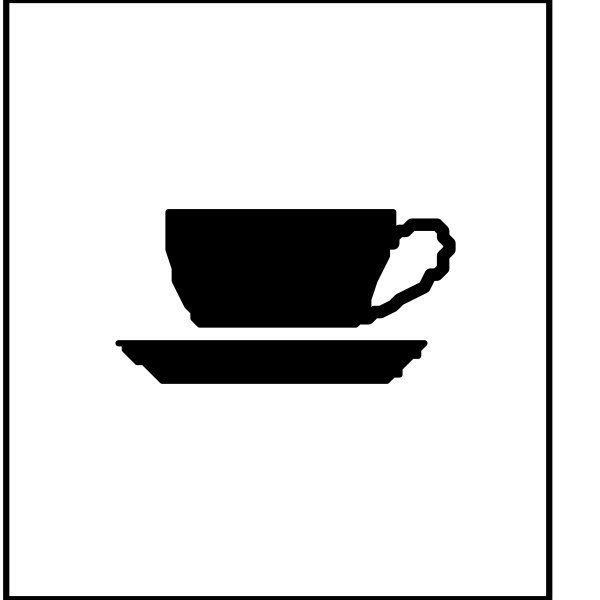 The image shows a black icon with white outlines representing two coffee cups on either side of an equal sign symbolizing balance between hot beverages like tea (on left) and coffee (on right).
