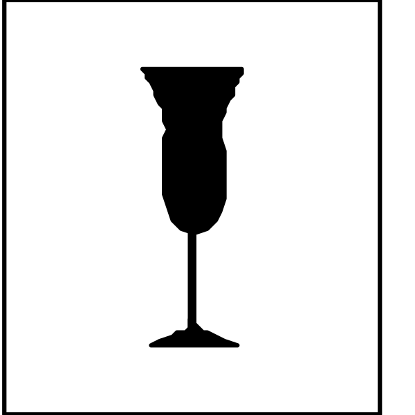 The image shows a black and white icon with three symbols: on top left is an upside down wine glass; below it in center right is another symbol of a wine glass filled to varying levels from empty at bottom, half full in middle, to nearly overflowing at top; beneath the second set of glasses are two icons representing different types or sizes of cups. The style appears simple and graphic with no additional details beyond these symbols. There's also an icon that looks like a wine glass on its side next to another symbol resembling a cupcake, but it is not clear