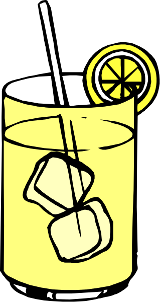 The image shows a tall glass of lemonade with slices of lemons on top placed against an orange background inside what appears to be a black frame.