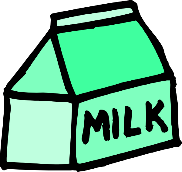 The image shows a cartoon of two milk bottles with text on them: "MILK" is written above each bottle in black letters against white backgrounds; one says "Milk," while the other has an additional word, "Chocolate."