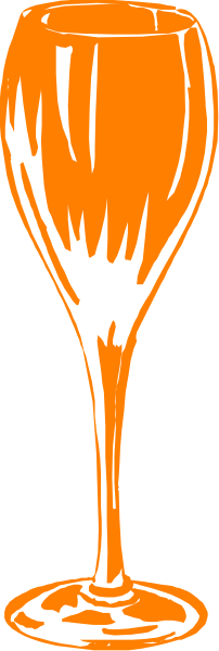 The image shows a tall glass of wine with an orange hue on top against a dark background.