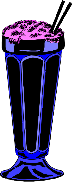 The image shows a tall blue glass with pink foam on top of it placed against a dark background.