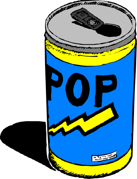 The image shows a can of soda with "POP" written on it placed against a black background.