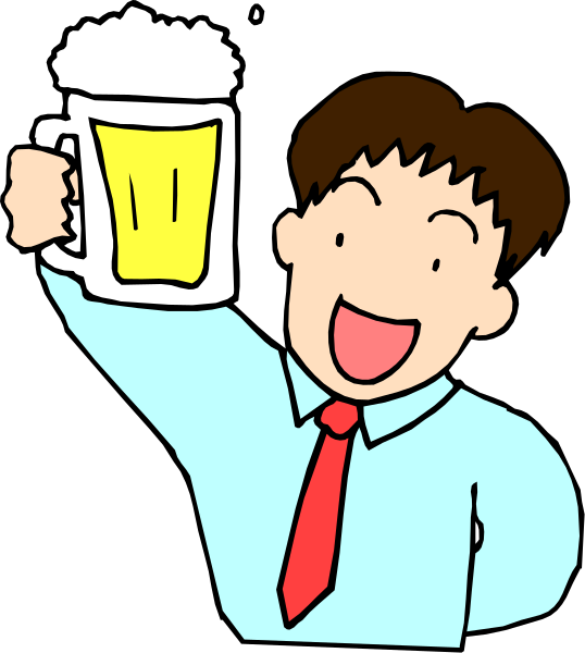 The cartoon shows a man holding up his right hand with fingers forming an "O" shape while standing next to a mug of beer on top of what appears to be a table in front of him.
