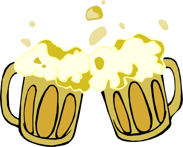 The image shows three cartoon mugs of beer with foamy tops on a black background; there is no text present in this clip-art illustration.