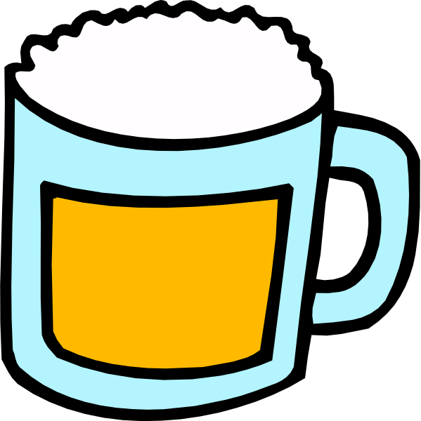 The image shows a cartoon of two mugs filled with beer against a black background; there is no text present on this clip-art illustration.
