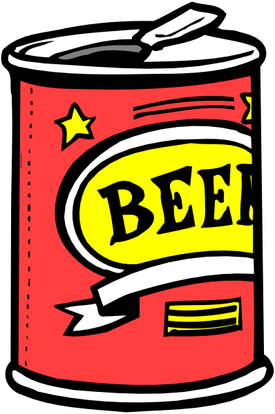The image shows a can of beer with text that reads "Beer" on it against a gray background.