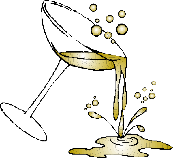 The black and white illustration shows a wine glass with liquid spilling out of it onto an empty plate below, creating droplets that resemble raindrops; there is no text present in this image.