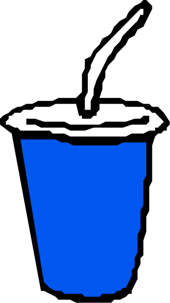 The picture shows a blue cup with a straw on top of it against a black background.