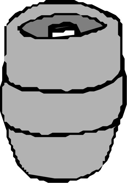 The image shows a cartoon of an aluminum can with two holes on top placed against a dark background that has some texture to it; there is no other significant content in this small clip-art picture.