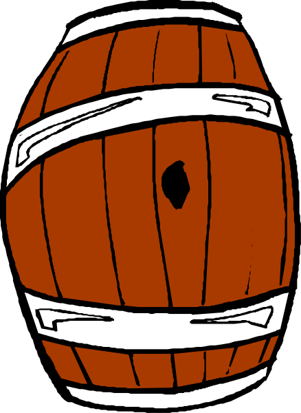 The image shows a cartoon of an old wooden barrel with white stripes around it against a gray background.