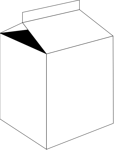 The image shows a white cardboard box with an open flap on top against a black background.