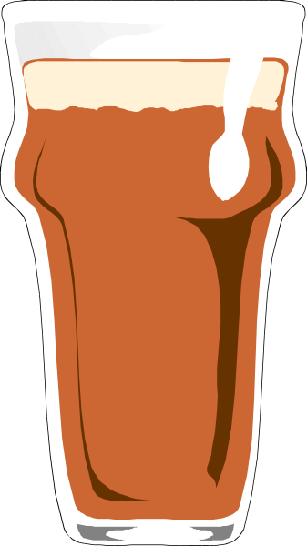 The image shows a cartoon of an orange beer with foam on top inside a glass mug placed against a plain background.