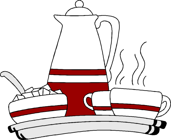 The black and white illustration shows a teapot with two handles on top of it next to an open book that has pages fanned out from its center.