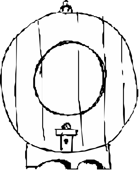 The black and white illustration shows a cartoon of an old-fashioned steam locomotive with its front facing forward on what appears to be tracks set against a dark background.