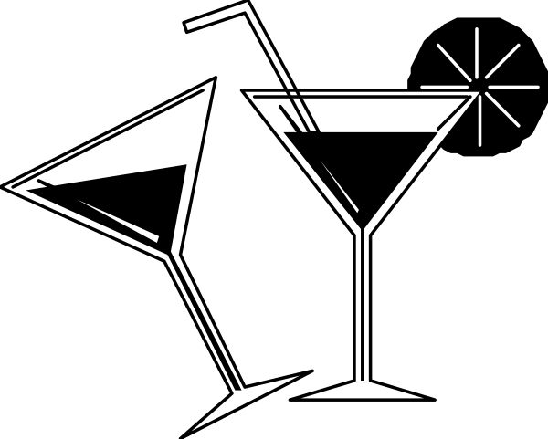 The black and white logo features a martini glass with an olive on top next to two cocktail shakers.