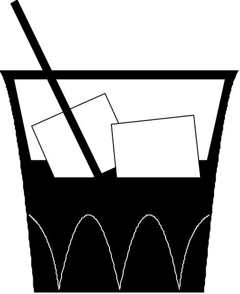 The black and white logo of a shopping cart with two items inside it on top of waves that represent water currents.