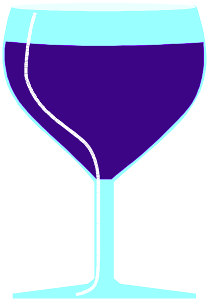 The image shows a wine glass with purple liquid inside it on top of what appears to be an ice cube tray against a dark background.