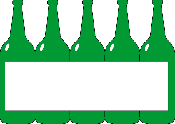 The image shows a row of green glass bottles with white caps on them against a black background.