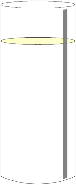 The image shows a tall white cylinder with an opening at its top against a gray background.