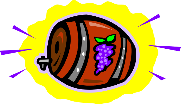 The image shows a cartoon depiction of an object that resembles a keg with eyes on it flying through space towards another similar-looking object which is also in flight; both objects have purple explosions emanating from them, and there's no background detail to provide context for the setting.