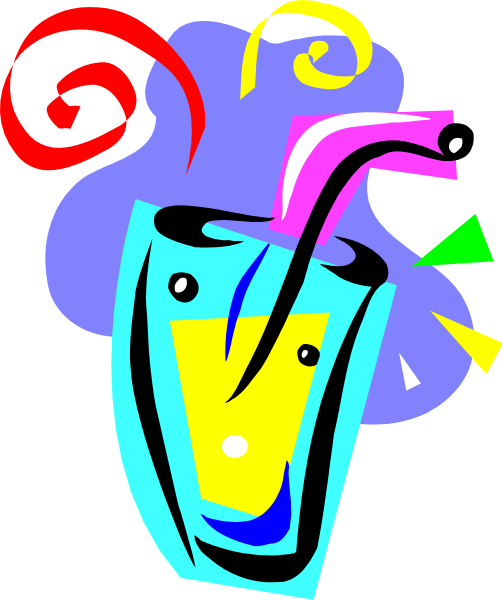 The image shows a colorful cartoon of an ice cream cone with two scoops on top, each containing different flavors; one is vanilla and the other appears to be chocolate chip cookie dough. A strawberry-flavored swirl extends from the right side of the cone into what looks like a glass filled with milk or another liquid that has been colored blue for visual effect. The background features abstract shapes in shades of purple, red, yellow, green and white creating an impressionistic backdrop to this sweet treat scene.