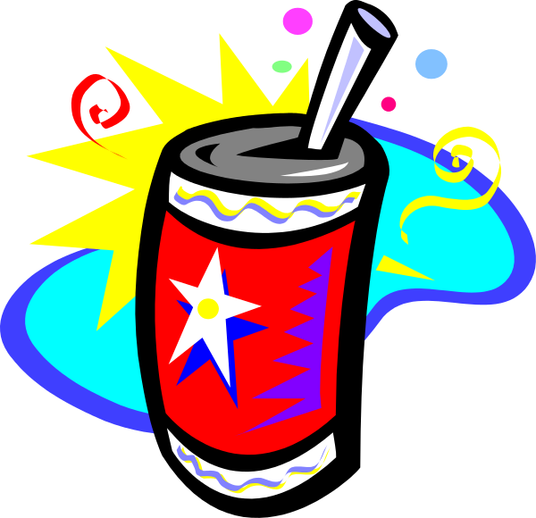 The image features a colorful cartoon depiction of an ice cream cone with two scoops on top, placed next to a strawberry milkshake in front of what appears to be a blue sky background adorned with white clouds and rainbow-colored stars or confetti particles floating around.