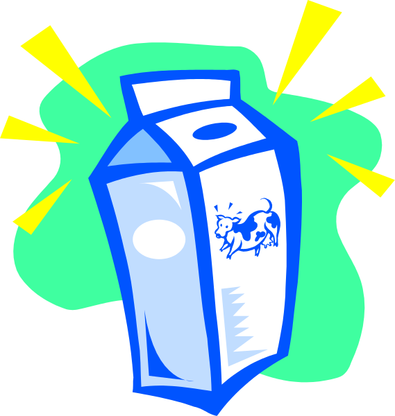 The image shows a cartoon depiction of two milk bottles with blue labels featuring cow imagery; to their right is an explosion effect in shades of green and yellow that suggests energy release from one bottle into another, indicated by lines radiating outward like rays or beams.