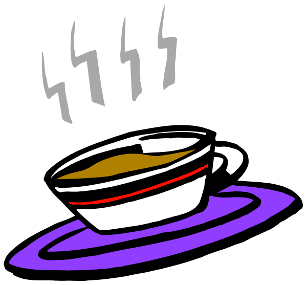 The image shows a cartoon of two coffee cups with lightning bolts above them on either side against a black background; there is no text present in this clip-art illustration.