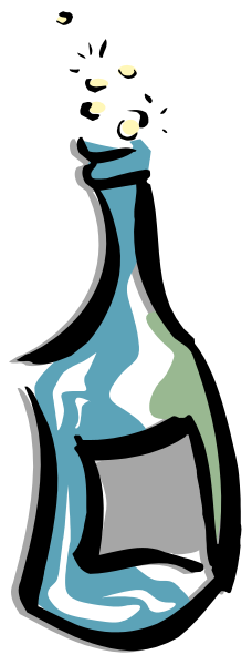 The image shows a cartoon of an open bottle with liquid pouring out onto what appears to be a black background; there is no other discernible content in this small clip-art illustration.