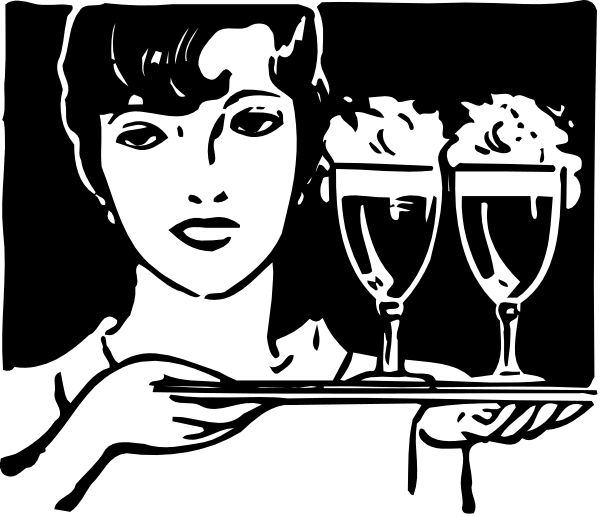 The black and white illustration shows three wine glasses on a table with two visible faces of what appear to be women's profiles in front of them; there is no text present within this image.