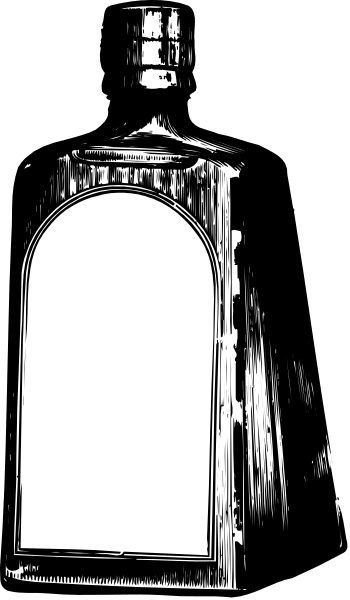 The black and white photo shows a bottle with an open top on its side against a dark background.