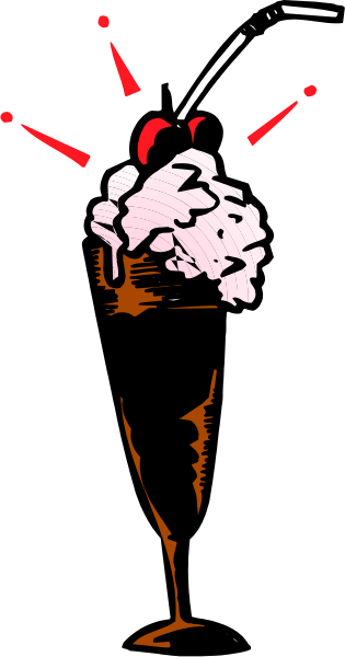 The image shows a black and white illustration of an ice cream cone with two scoops on top being held by someone's hand in front of their face.