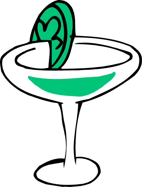 The image shows a cocktail with an olive on top placed inside of what appears to be a martini glass filled with green liquid, which is likely garnished as well but it's obscured by other elements in this clip-art illustration.