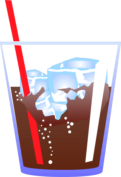 The image shows a tall glass of ice tea with cubes floating on top, placed next to an icy mountain landscape background that is partially submerged in liquid within the cup itself. There's also some red straw visible atop the drink and white bubbles around it suggesting carbonation or effervescence from the beverage. The overall style of this image appears cartoonish with a limited color palette, primarily focusing on shades of blue for both ice cubes in tea glass as well as mountain background.