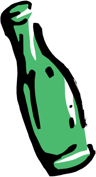 The image shows a green bottle with an abstract design on it against a black background.