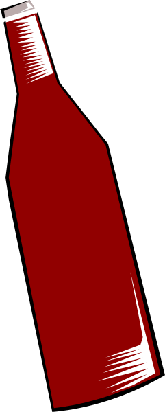 The image shows a red bottle of wine with its label facing forward against an out-of-focus background that appears to be indoors due to lighting conditions.