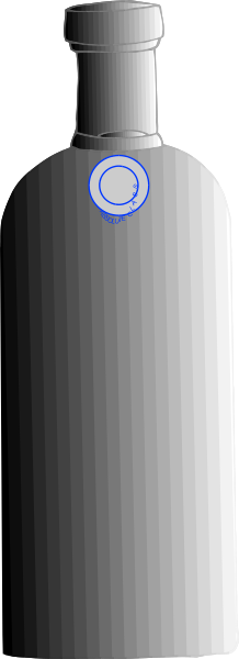 The image shows a bottle of wine with an illuminated label on it against a gray background.