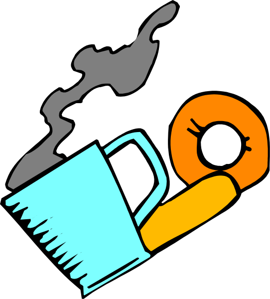 The image shows a cartoon of an orange cat holding a blue cup with smoke coming out from it while standing on top of what appears to be a brush.
