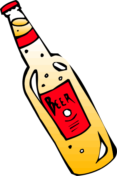 The image shows a bottle of beer with an exaggeratedly large label that reads "BEER" on it against a black background.