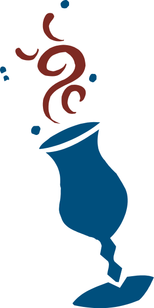 The image shows a black background with two white silhouettes of vases on either side; between them is an illustration in blue that appears to be smoke rising from what looks like fire at its base, suggesting flames and heat emanating upward into the air above it.
