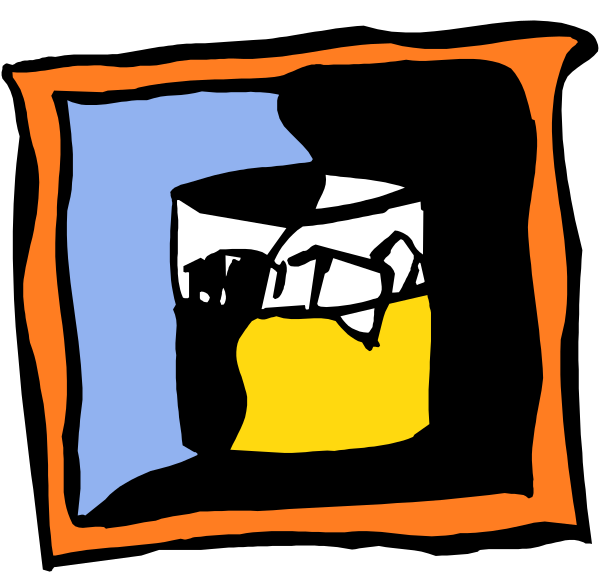 The image shows a black square with two smaller squares inside it; each of these inner squares contains an abstract design that resembles either a face or another object but is too small to discern clearly, and there's no text present in this clip-art style illustration.