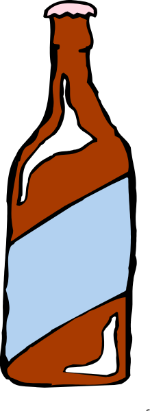 The image shows a brown bottle with blue label on it placed against a gray background; there is no other object present.